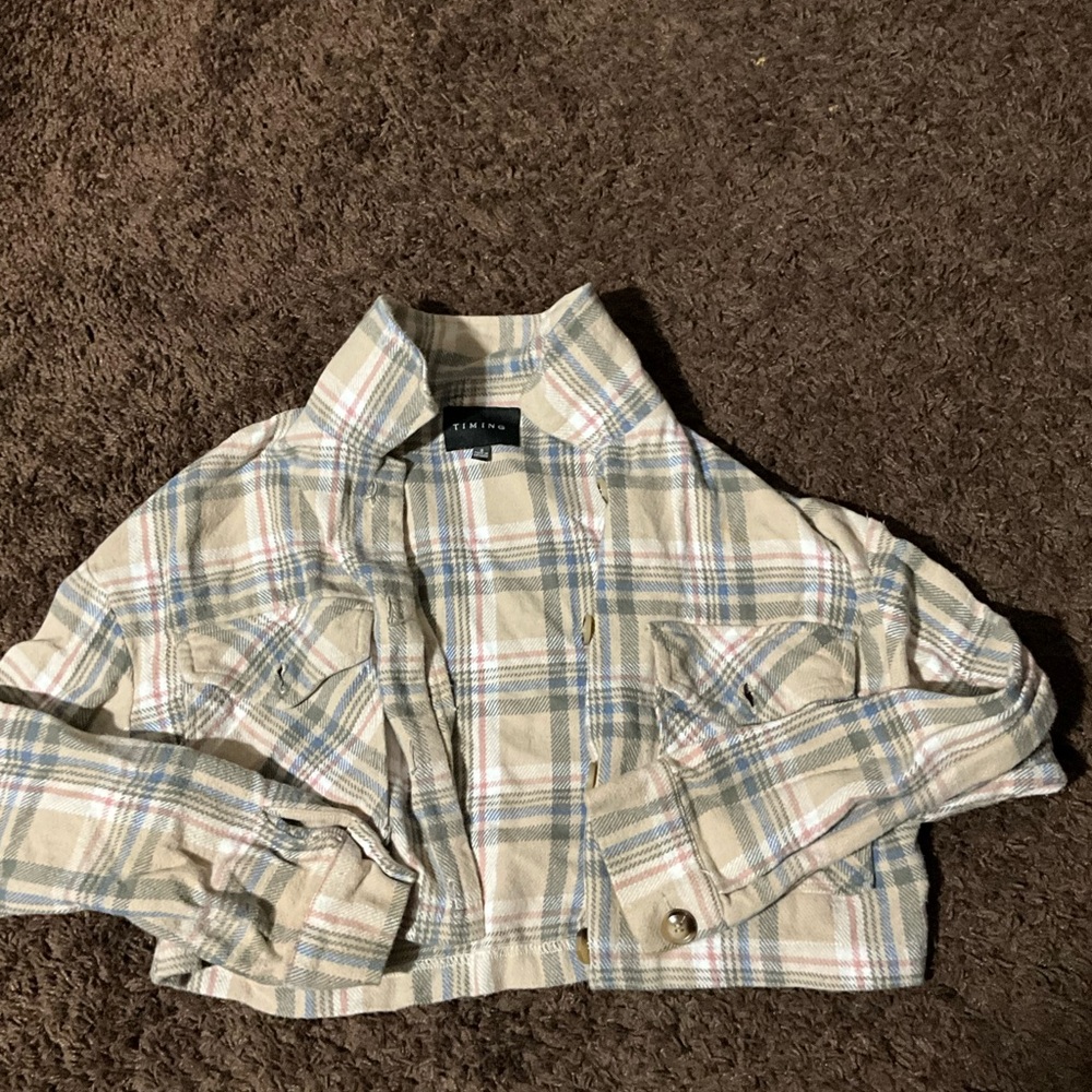 Timing Beige and Blue Plaid Kids Jacket